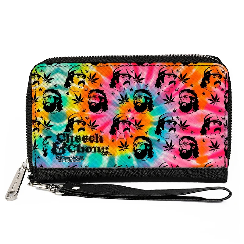 PU Zip Around Wallet Rectangle - CHEECH & CHONG Caricature Faces Pot Leaves Scattered Tie Dye Multi Color/Black PU Zip Around Wallet Rectangle - CHEECH & CHONG Caricature Faces Pot Leaves Scattered Tie Dye Multi Color/Black