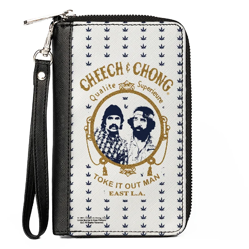 PU Zip Around Wallet Rectangle - CHEECH & CHONG Rolling Papers Mirror Pot Leaves White/Blue/Gold PU Zip Around Wallet Rectangle - CHEECH & CHONG Rolling Papers Mirror Pot Leaves White/Blue/Gold