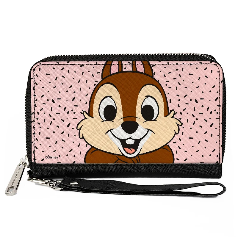 PU Zip Around Wallet Rectangle - Disney Chip n' Dale Chip Smiling Pose Sprinkle Pink Black PU Zip Around Wallet Rectangle - Disney Chip n' Dale Chip Smiling Pose Sprinkle Pink Black