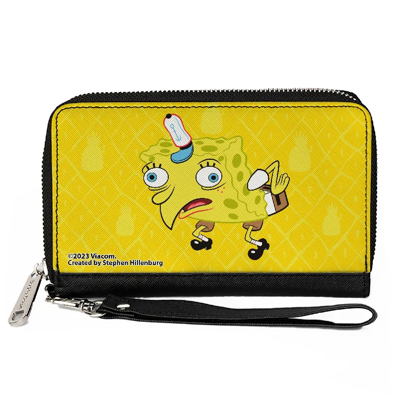 PU Zip Around Wallet Rectangle - Mocking SpongeBob Pose Pineapple Yellows