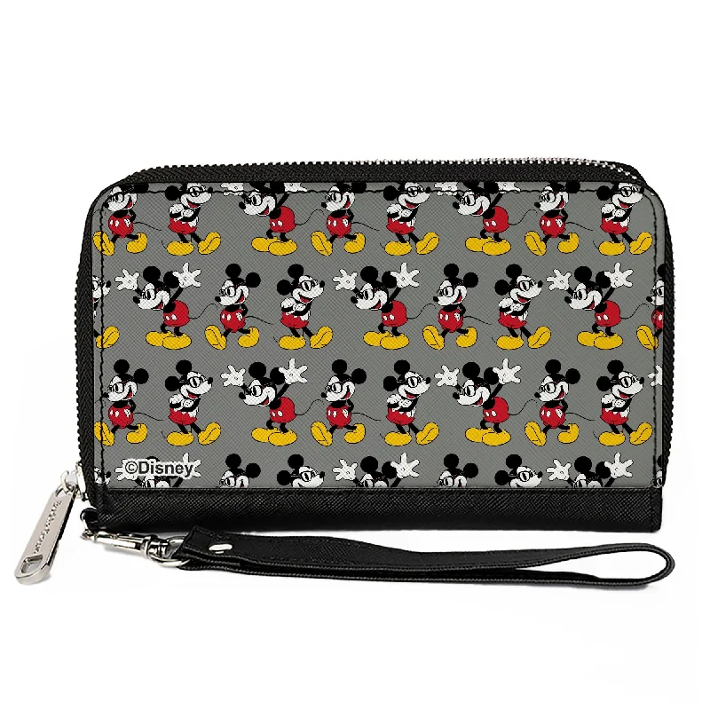 PU Zip Around Wallet Rectangle - Nerdy Mickey Mouse 3-Pose Stripe Gray