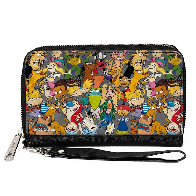 PU Zip Around Wallet Rectangle - Nick 90's Rewind Mutli Character Mash Up Collage Gray PU Zip Around Wallet Rectangle - Nick 90's Rewind Mutli Character Mash Up Collage Gray