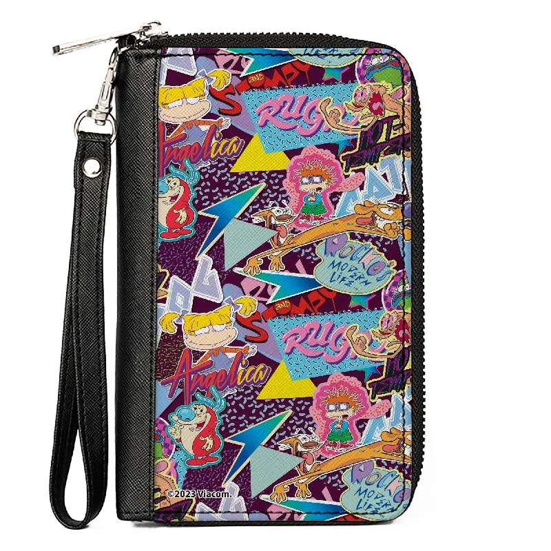 PU Zip Around Wallet Rectangle - Nick 90's Show Logos and Characters Collage Purple/Multi Color PU Zip Around Wallet Rectangle - Nick 90's Show Logos and Characters Collage Purple/Multi Color
