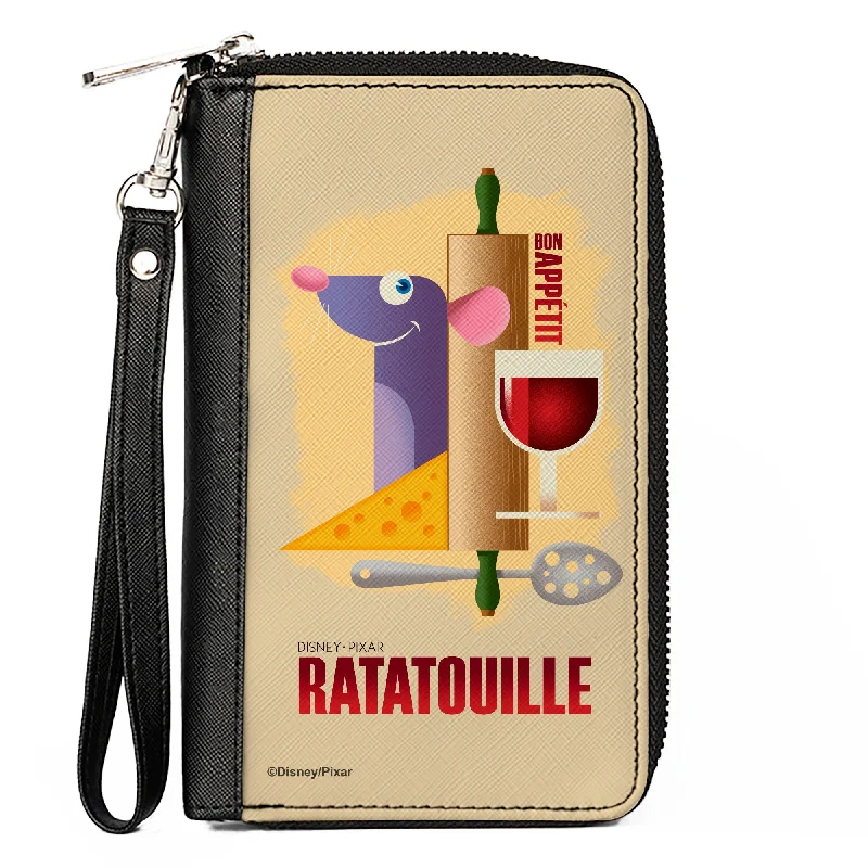 PU Zip Around Wallet Rectangle - Ratatouille Remy BON APPETIT Hiding Pose + Text Logo Beige/Reds PU Zip Around Wallet Rectangle - Ratatouille Remy BON APPETIT Hiding Pose + Text Logo Beige/Reds