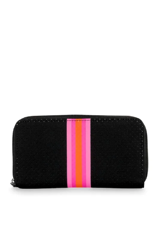 Women's Cash Rave Wallet In Black/ Multi Pink & Orange Stripes